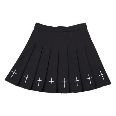 Black Cross Embroidered Pleated Skirt High Waist Women