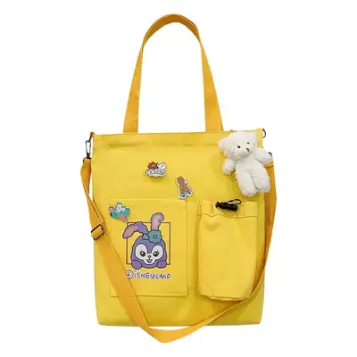 Rabbit Printed Canvas Tote Bag Pink Yellow