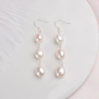 925 Silver Pearl Earrings for Women Elegant Long Drop