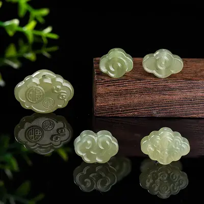 Natural Hetian Jade Bow Lock Xiangyun Back Cloud Jade Handmade Jewelry
