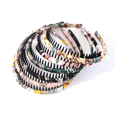 Korean Chiffon Toothed Headband with Printed Design