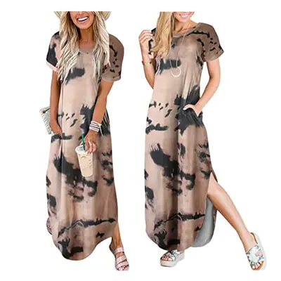 2021 Tie-dye Printed Women's Split Dress Pocket Long Set