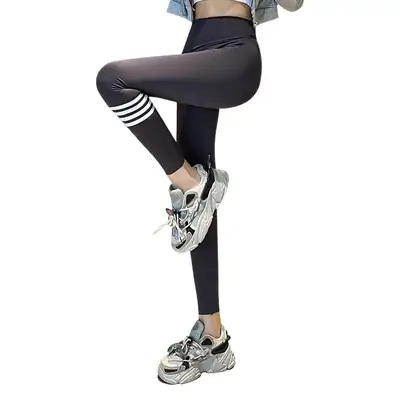 Women's Black Four Bar Shark Pants Slim T-Leggings