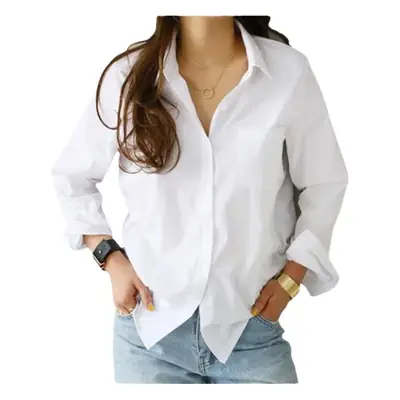 Women White Long Sleeve Lapel Shirt 2025 Spring Autumn