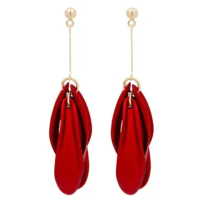 Red Petals Long Tassel Earrings for Women