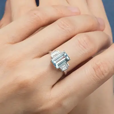 S925 Silver Aquamarine Ring for Women's Niche Design
