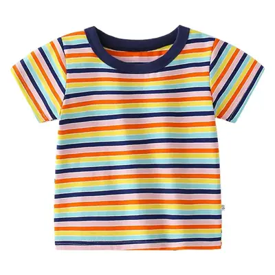 Kids Striped Cotton T-Shirt Round Neck Short Sleeve