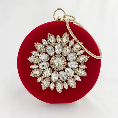 European Velvet Evening Bag with Diamond Flower Design