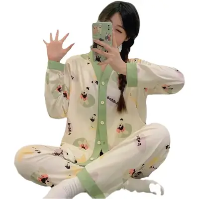 Moon-themed Nursing Kimono Pajamas for Pregnant Women