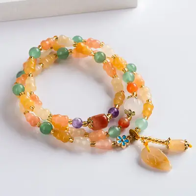 Natural Xinjiang Golden Silk Jade Colorful Gourd Bracelet