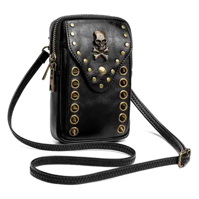 Black Skull Rivet Women's Shoulder Bag with Mobile Phone Compartment