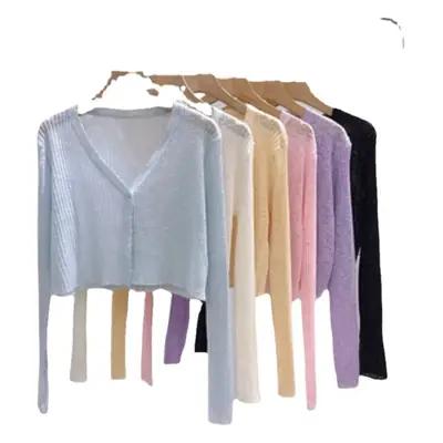 Women White Knitted Cardigan Long Sleeve Summer Top