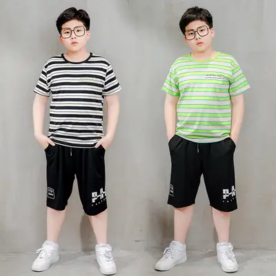 Plus Size Striped T-Shirt & Sweatpants Set for Boys