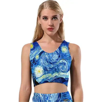 3D Van Gogh Printed Sports Bra Top Set Blue