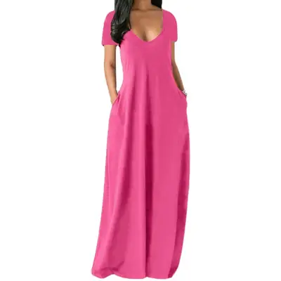 2021 Pink Long Sleeve V-Neck Dress for Women