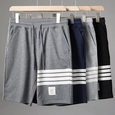 Men Grey Striped Cotton Shorts Large