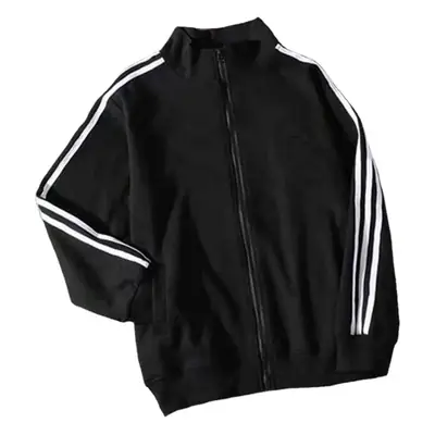 Women White Three Stripe Zipper Jacket Korean Style