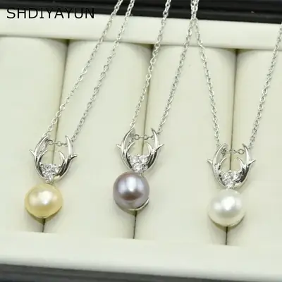 925 Silver Deer Pearl Necklace Gold Plated