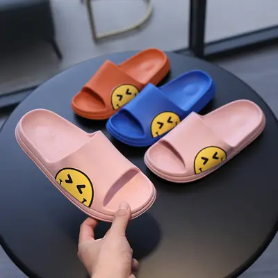 Pink Girl's Bathroom Slippers with Yellow Smile Design