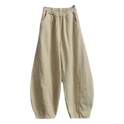 Ethnic Style Elastic Waist Loose Pants Grey