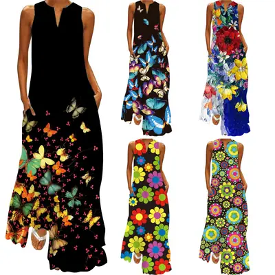 2026 Printed V-Neck Long Dress for Women