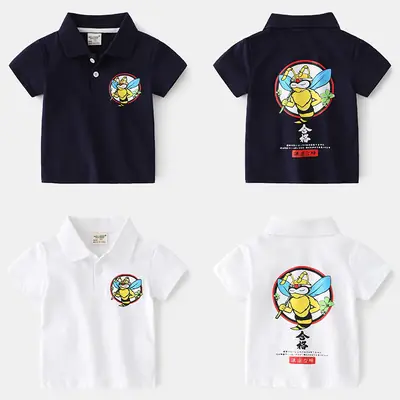 2025 Kids Printed Polo Shirt White Short Sleeve