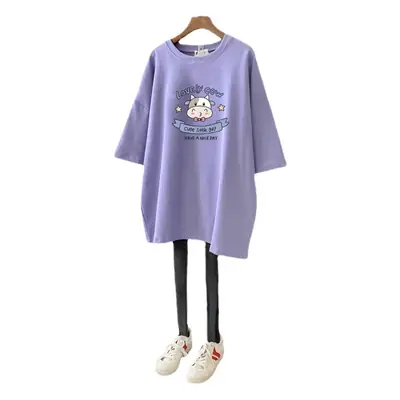 Pure Cotton Loose Fit Purple T-Shirt Plus Size