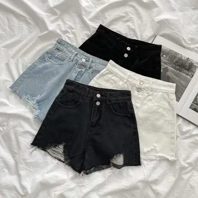 White High Waist Denim Shorts 2021 Summer