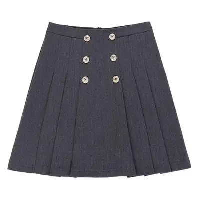 Double-Breasted Pleated Skirt Women High Waist Slimming