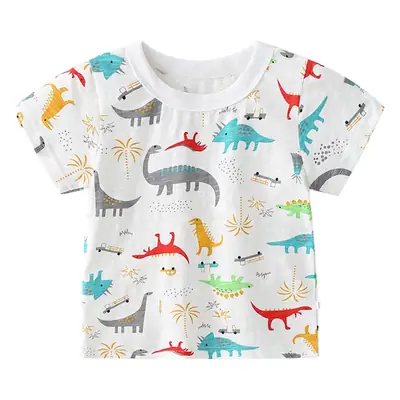 Kids Dinosaur Cotton T-Shirt White Short Sleeve