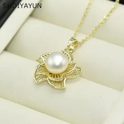 925 Silver Hollow Flower Pearl Pendant Necklace Wholesale