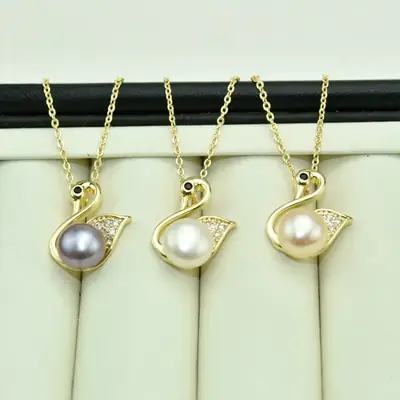 Real Gold Plated Pearl Pendant Necklace Set
