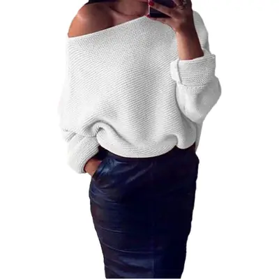 Off-shoulder Knit Sweater for Women Black