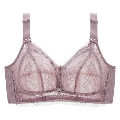 Large Size Underwear Women's Ultra-thin No Steel Rings Large Chest Shown Small Gathered Anti-walking Light Collapsing Comforatant Breast Summer Fat Girl's Bra