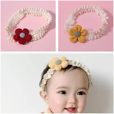 Baby Sweet Flower Headband with Lace Trim