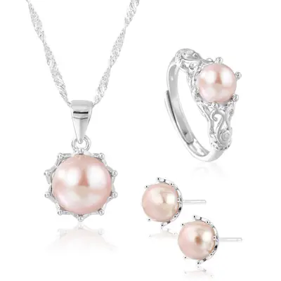 S925 Sterling Silver Pearl Cross Design Jewelry Set for Women