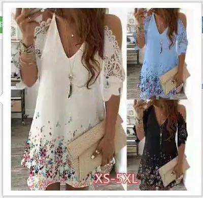 Women's V-Neck Floral Skirt Dress XS-5XL