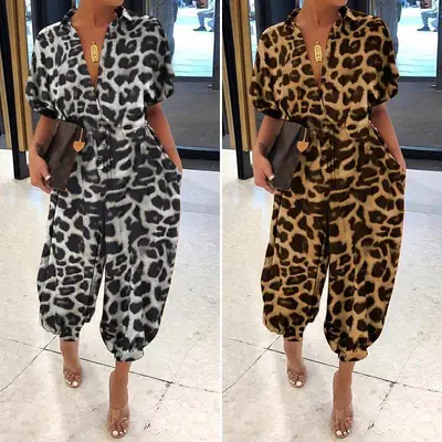 2023 Leopard Print Jumpsuit Women Loose Fit Pants