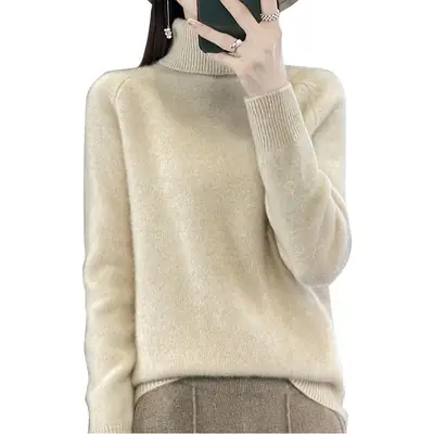 Women's New Autumn Winter Turtleneck Sweater Brown Knit