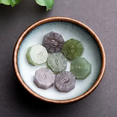 Natural Hetian Jade Pendant White Green Purple Carved Design