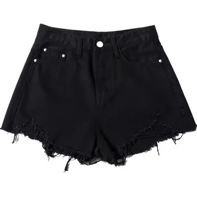 Women Denim Shorts White Hole Wide Leg 2021