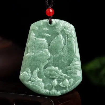 Green Jade Mountain Water Pendant for Men Women
