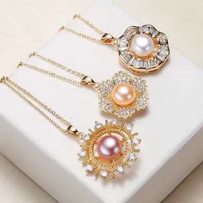 Gold Pearl Necklace with Crown Design