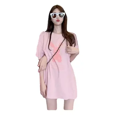 Women Short Sleeve T-Shirt Pink Printed 2025 Summer