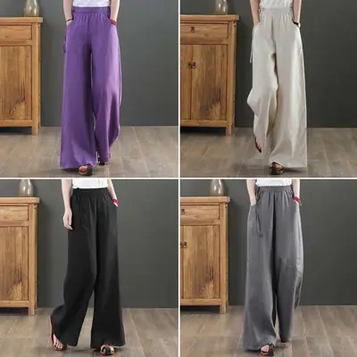 2025 New Summer Literary Loose Wide Leg Pants Women