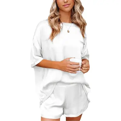 Women Silk Casual Set White 2026 Spring