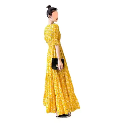 Women Floral Chiffon Dress Long High Waist Beach Wear