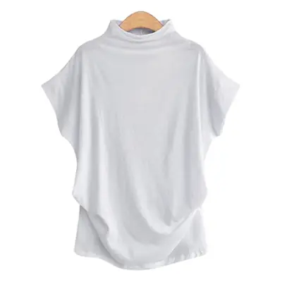 Women's Black Half High Collar Bat Short Sleeve Top Large