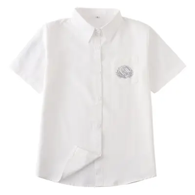 2021 White Embroidered Women's Short Sleeve Shirt