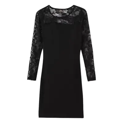Black Lace Sheath Skirt Dress Long Sleeve Women Large